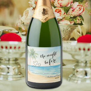 De Nacht Voor het Strand en Palmbomen Huwelijk Sparkling Wijnetiket