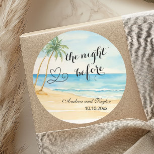 De nacht voor strand en palmbomen bruiloft ronde sticker