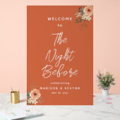 De nacht voor Terracotta Floral Welkom bruiloft Acryl Bord (Huwelijk)