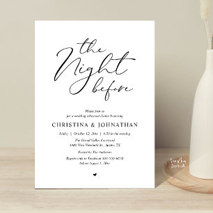 “De Nacht Vooraf” Elegante Script Rehearsal Dinner Kaart