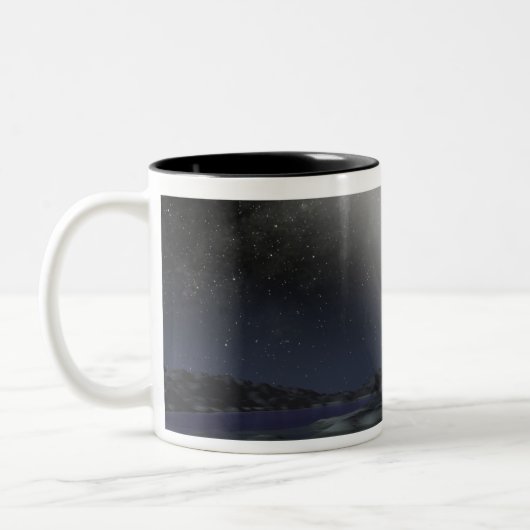 De nachthemel van een hypothetische buitenaardse p tweekleurige koffiemok (Links)