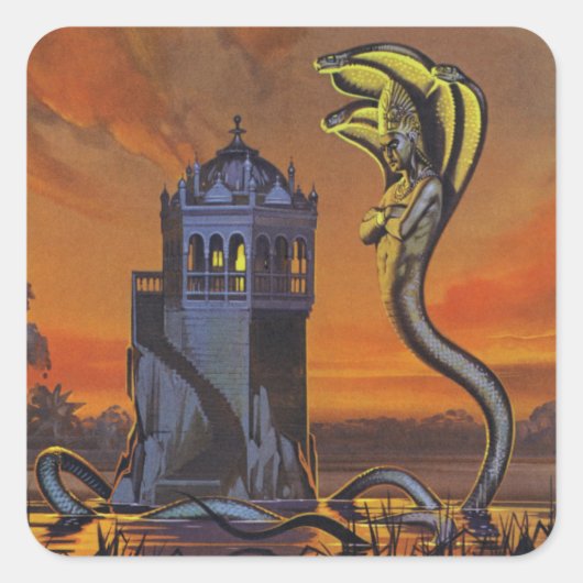 De Naga-King (kleurenlitho) Vierkante Sticker (Voorkant)