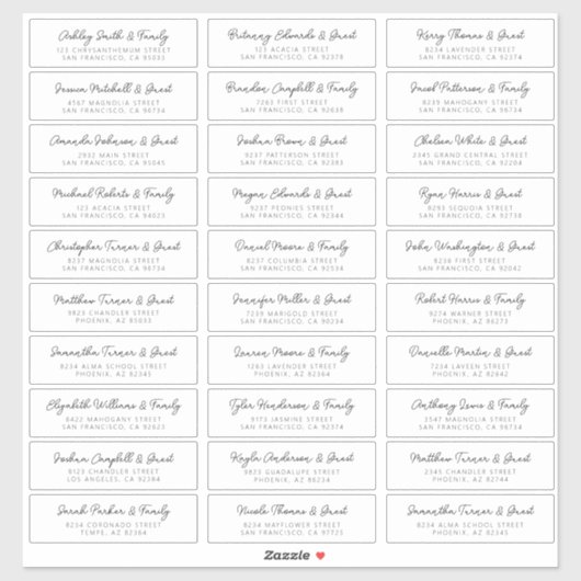 De Namen van de Gast van het huwelijk Adres Eenvou Sticker (Vel)