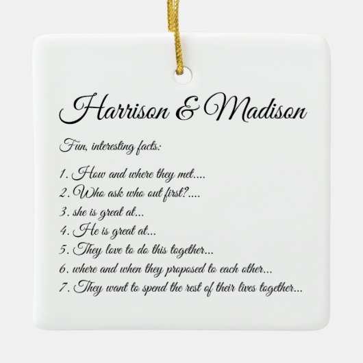 De namen van het Manuscript van de bruiloft Couple Keramisch Ornament (Voorkant)