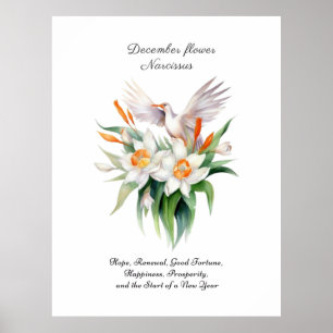 De Narcissus bloem met bloemenvogel in december Poster