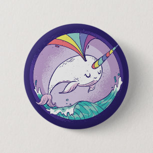 De Narwal van de regenboog Ronde Button 5,7 Cm