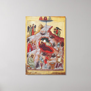De nativiteit, Russisch icoon, 16e eeuw Canvas Afdruk