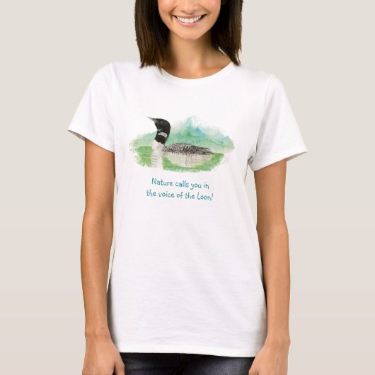 De natuur roept de Stem van de Loon, Wilderness in T-shirt (Voorkant)