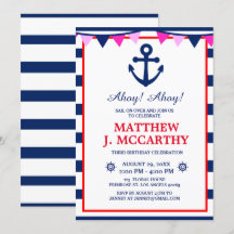 De Nautical Anchor Navy Stripe Baby Ship Birthday
