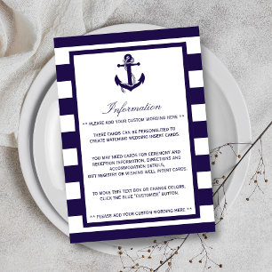 De Nautical Anchor Navy Stripe Trouwcollectie Informatiekaartje