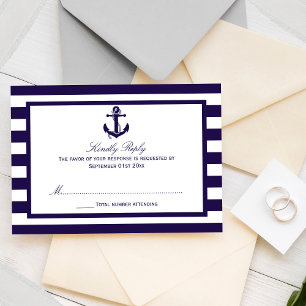 De Nautical Anchor Navy Stripe Trouwcollectie RSVP Kaartje