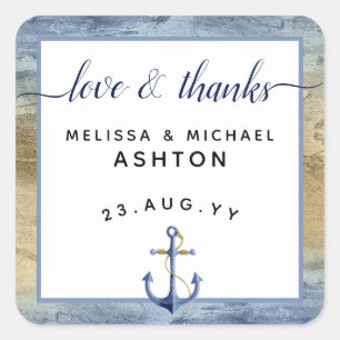 De #Nautical Blauwe & Gouden #Wedding Gunst van de Vierkante Sticker