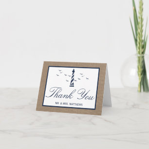 De Nautical Lighthouse Burlap Trouwcollectie Bedankkaart