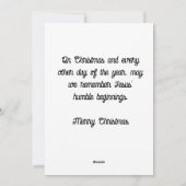 De nederige start van Jezus Feestdagenkaart (Achterkant)