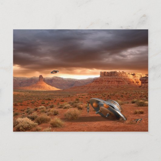 De Neerstorting van het UFO in Woestijn met het Briefkaart (Voorkant)