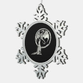De Neige Wolf & Dragon argent noir d'étain flocon ornement (Vue impression)