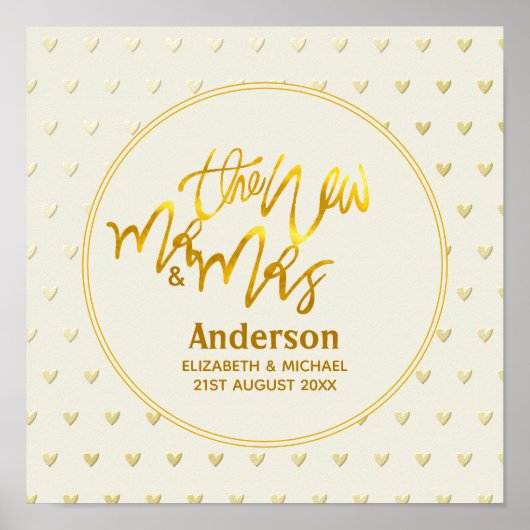 De New Mr en Mrs. (naam, date) Wedding Gold Hearts Poster (Voorkant)