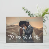 De nieuwe heer en mevrouw | Foto van script en bru Bedankkaart (Staand voorkant)