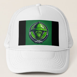De nieuwsgierige groene alien trucker pet
