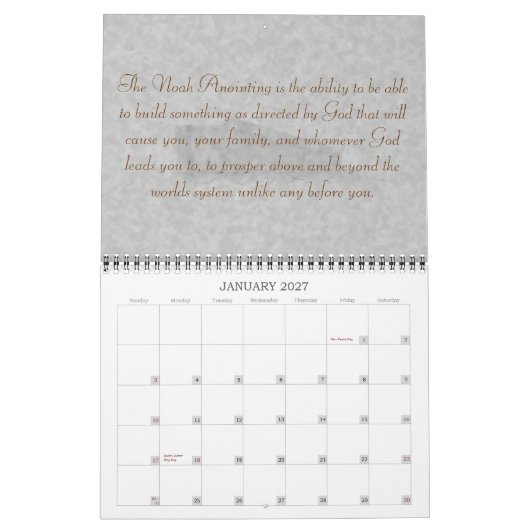 De Noah Anointing Calendar Kalender (Jan 2027)