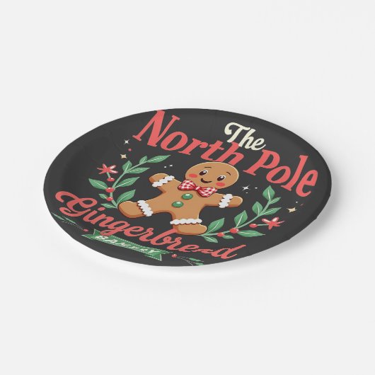 De Noordpool Gingerbread Bakery Kerstmis Papieren Bordje (Gekanteld)
