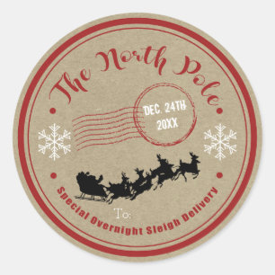 De Noordpool slee overnachtbezorging Kerstmis Ronde Sticker