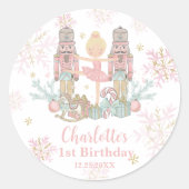 De Notenkraker Ballet Blush Roze 1e Verjaardag Ronde Sticker (Voorkant)