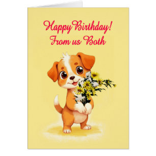 De nous à la fois chiot et fleurs d'anniversaire