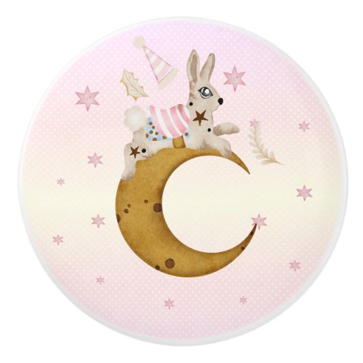 De Nutcracker Suite-Bunny op de moon keramische kn Keramische Knop (Voorkant)