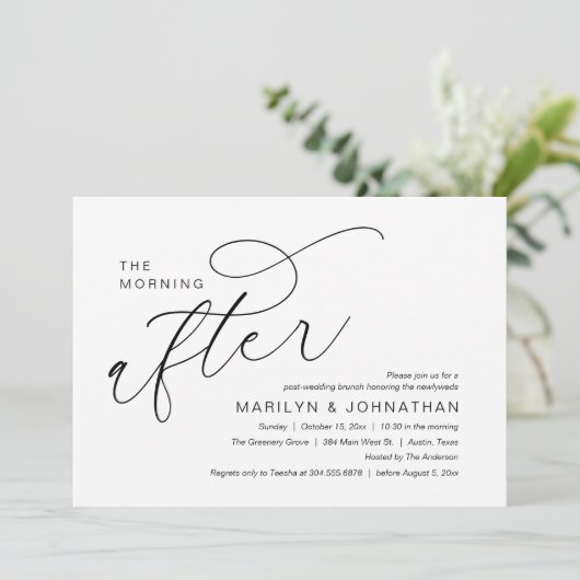 De ochtend erna, bruiloft brunch viering kaart (Staand voorkant)