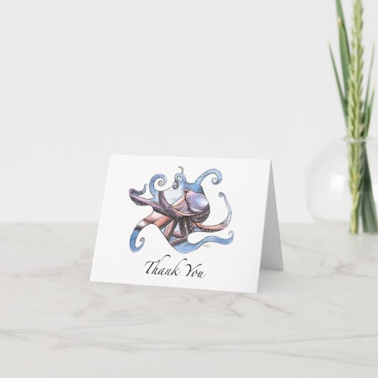 De octopus dankt u kaardt pen en inktillustratie bedankkaart (Voorkant)