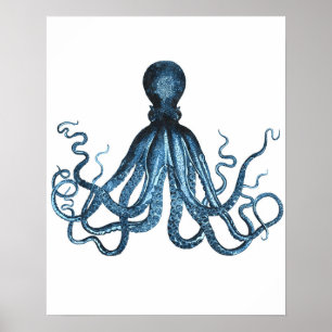 De octopus kraken oceaan zeevaart kust van het poster