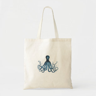 De octopus kraken zeevaart kust oceaanstrandblauw tote bag