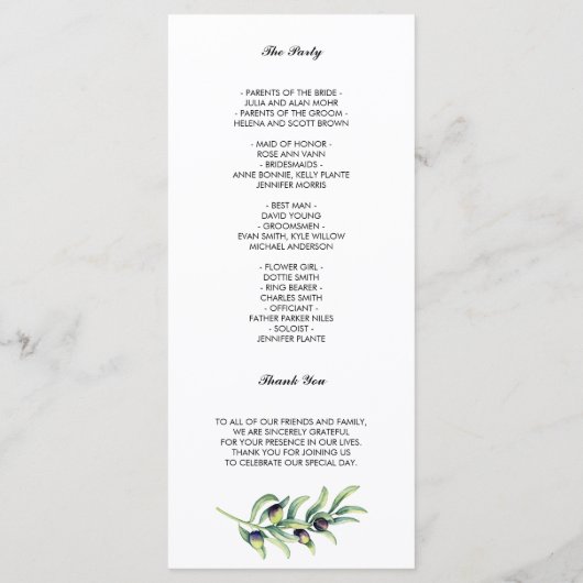 De Olijfgaard | Rustieke bruiloft  Programma (Achterkant)