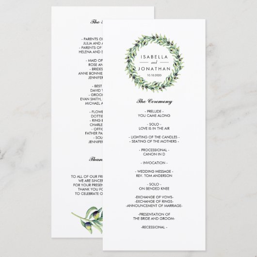 De Olijfgaard | Rustieke bruiloft  Programma (Voorkant / Achterkant)