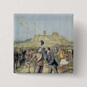 De Olympische Spelen in Athene Vierkante Button 5,1 Cm