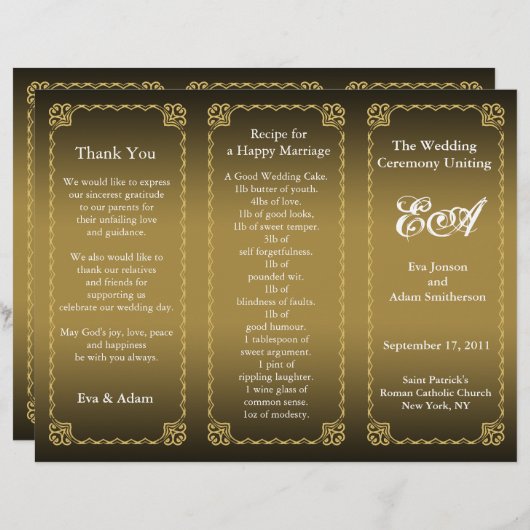 De omslag van het Programma van het huwelijk Klass (Voorkant / Achterkant)