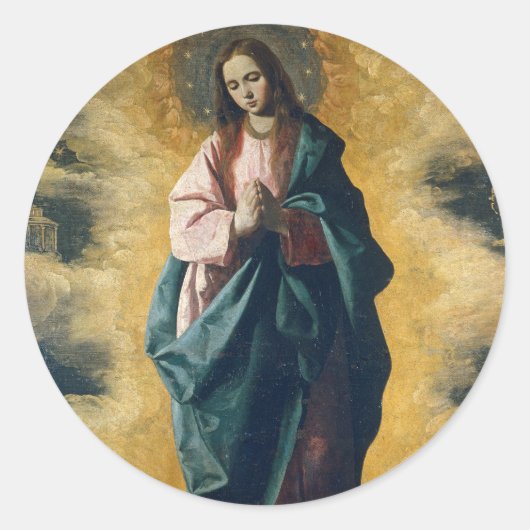 De Onbevlekte Ontvangenis Hemelse Straling Kunst Ronde Sticker (Voorkant)