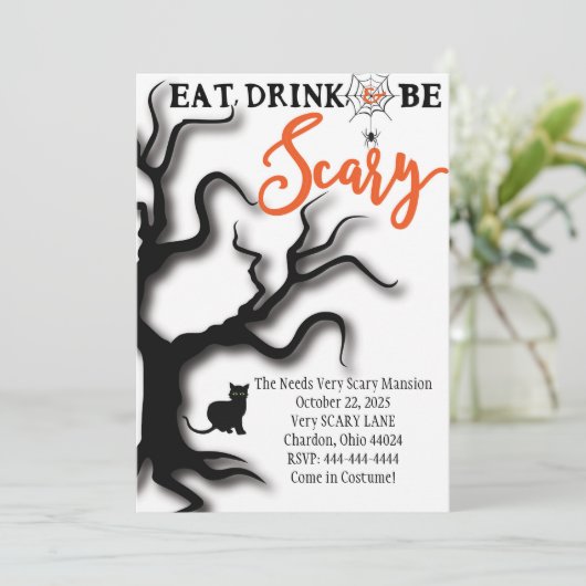 De ondiepe Uitnodiging eet, Drink, & is eng! (Staand voorkant)