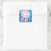De opgewekte kwal gloeien vierkante sticker (Tas)