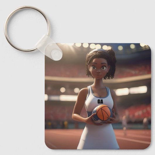 De opkomst van de bruine huid netball meisje, sleutelhanger (Voorkant)