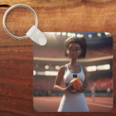 De opkomst van de bruine huid netball meisje, sleutelhanger (Voorkant)