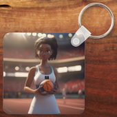 De opkomst van de bruine huid netball meisje, sleutelhanger (Achterkant)