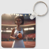De opkomst van de bruine huid netball meisje, sleutelhanger (Achterkant)