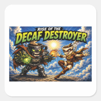 De Opkomst van de Decaf Destroyer Koffie Superheld Vierkante Sticker