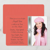 De oranje Knuppel Mitzvah van de Foto van het Kaart (Voorkant / Achterkant)