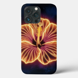 de oranje neon hibiscus bloem, oranje hibiscus iPhone 13 pro hoesje