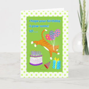 De Oranje Tabby Cat loopt over de Birthday Cake. Kaart