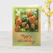 De oranje Tulp bloeit de Kaart van de Verjaardag (Gele Bloem)
