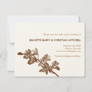 De orchidee minnaar bruine moderne bruiloft redt d save the date